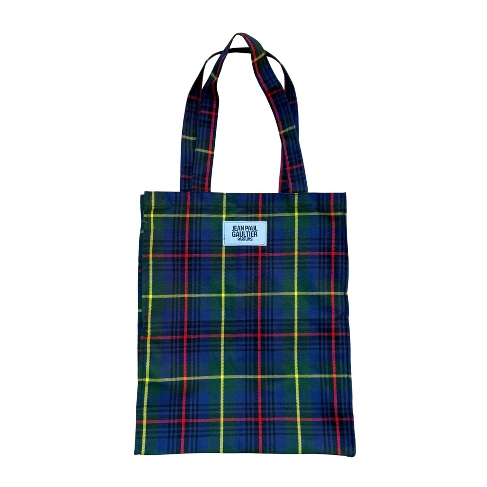 Jean Paul Gaultier Parfums Tote Bag Tartan Plaid Navy Green Promo